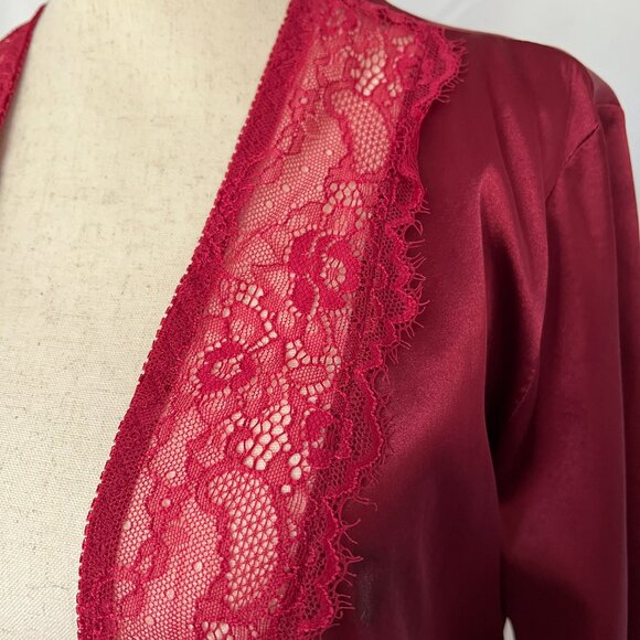 ✨ NWOT Women's Kimono Sexy Short Satin Robe Deep Burgundy Red - Size Small - Picture 5 of 8